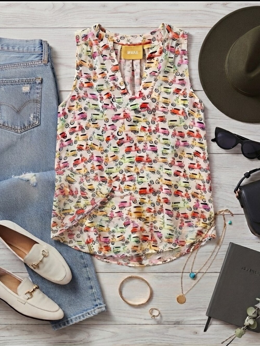 Maeve Scooter Vespa Print Anthropologie Enna Tank Top Size 0 - Picture 7 of 8